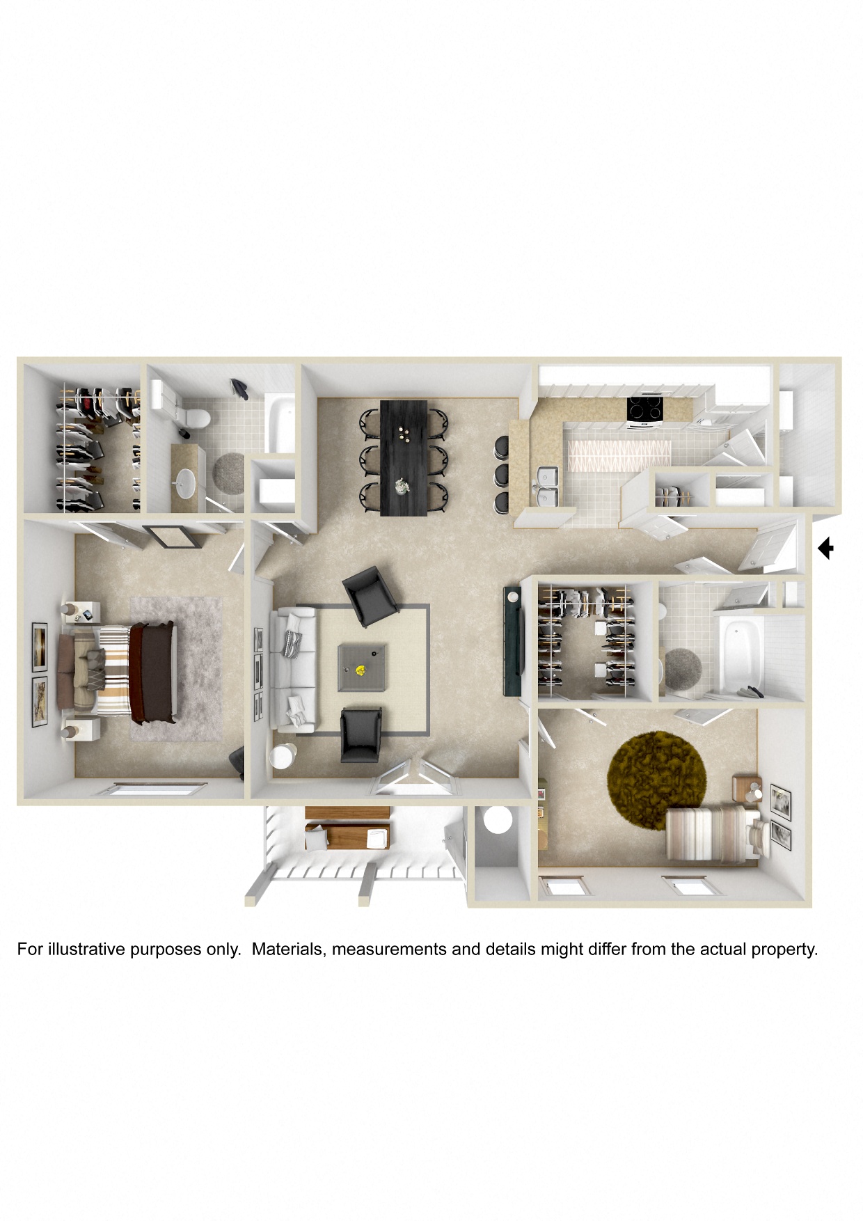 Floor plan for 2 beds, 2 baths, 1143 sqft